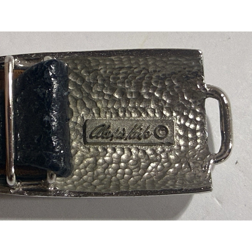 Alexis Kirk Reptile Leather Belt Sculptural Metal Clasp Vintage Statement Adjust - Picture 2 of 13